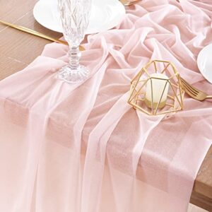 Socomi 4pcs Blush Pink Gauze Table Runner Bulk 10ft Chiffon Like Wedding Table Runner for Bridal Shower Decorations Baby Shower