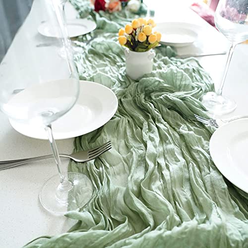 Nialnant Cheese Cloth Table Runner, 35 x 160 Inch Sage Green Boho Table Runner, Holiday Table Runner for Special Banquets Party, Wedding Reception Bridal Showers Decorations