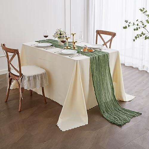 Nialnant Cheese Cloth Table Runner, 35 x 160 Inch Sage Green Boho Table Runner, Holiday Table Runner for Special Banquets Party, Wedding Reception Bridal Showers Decorations