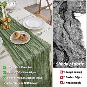 Nialnant Cheese Cloth Table Runner, 35 x 160 Inch Sage Green Boho Table Runner, Holiday Table Runner for Special Banquets Party, Wedding Reception Bridal Showers Decorations