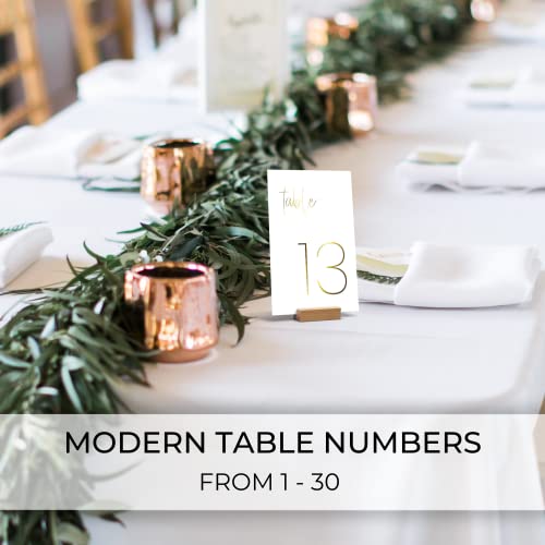 Gorgeous Gold Wedding Table Numbers - Modern Double Sided Lettering with Head Table Card - 4 x 6 inches and Numbered 1-30 - Perfect for Weddings and Events