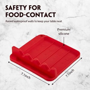 KITEXPERT Silicone Spoon Rest for Stove Top & Kitchen Counter - Non-Slip Utensil Rest with Drip Pad for Ladle, Spatula, Tongs and More Multifunctions - Heat Resistant Cooking Spoon Holder (Red)