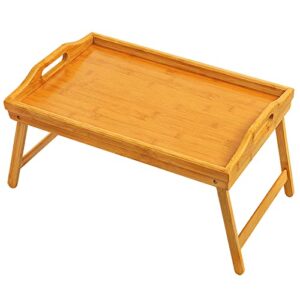 Bed Tray Table Breakfast Trays Serving Tray Bamboo Bed Laptap with Floding Legs Handles and Phone Holders