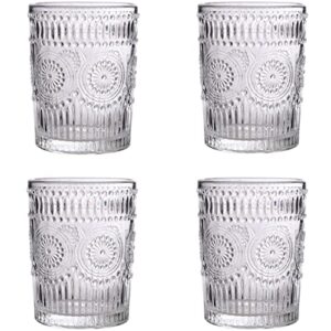 amzcku vintage drinking glass set of 4, 10 oz - for cocktails, mixed drinks, whiskey, beverage, water, milk and juice…