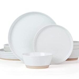 Famiware Saturn Dinnerware Sets, 12 Piece Dish Set, Plates and Bowls Sets for 4, White