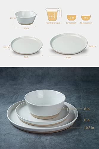 Famiware Saturn Dinnerware Sets, 12 Piece Dish Set, Plates and Bowls Sets for 4, White