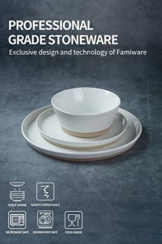 Famiware Saturn Dinnerware Sets, 12 Piece Dish Set, Plates and Bowls Sets for 4, White