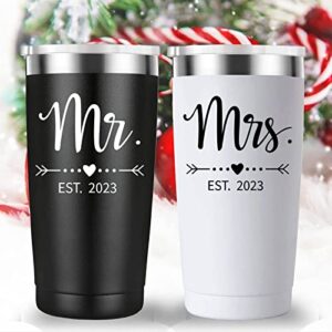 Mamihlap Mr and Mrs Est 2023 Travel Mug Tumbler.Newlyweds Couples Wife Bride To Be Newly Engaged Bridal Shower Gifts.Wedding Tumbler Idea for Bridal Showers Engagement.(20oz Black&White)