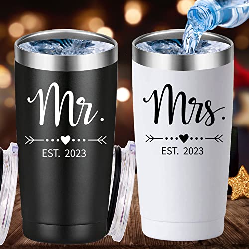 Mamihlap Mr and Mrs Est 2023 Travel Mug Tumbler.Newlyweds Couples Wife Bride To Be Newly Engaged Bridal Shower Gifts.Wedding Tumbler Idea for Bridal Showers Engagement.(20oz Black&White)