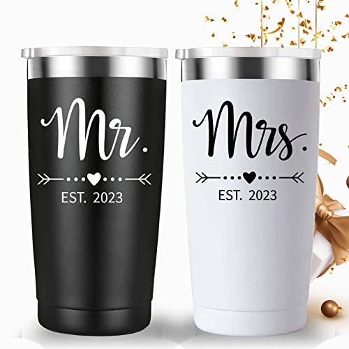 Mamihlap Mr and Mrs Est 2023 Travel Mug Tumbler.Newlyweds Couples Wife Bride To Be Newly Engaged Bridal Shower Gifts.Wedding Tumbler Idea for Bridal Showers Engagement.(20oz Black&White)