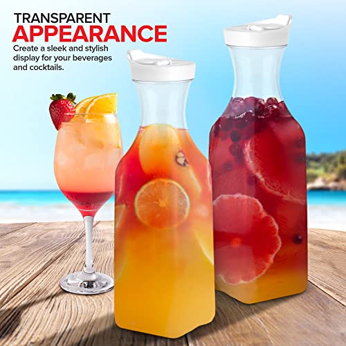 Stock Your Home 50 oz Square Carafes Plastic Juice Carafe with Lids (Set of 4) 50 oz Carafes for Mimosa Bar, Drink Pitcher with Lid, Water Bottle, Milk Container, Clear Beverage Containers for Fridge