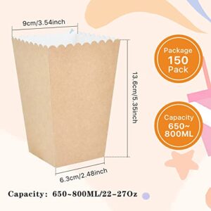 Worldity 150Pcs Popcorn Boxes, 22-27Oz Mini Paper Popcorn Box, Oil-Proof Kraft Paper Popcorn Bags, Popcorn Container for Movie Theater Carnival Birthday Party Supplies(3.54 x2.48 x5.35 Inch)