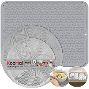 3 in 1, koomall dish drying mat & multi-purpose microwave mat, quick drying silicone mat for kitchen counter sink refrigerator, large rubber bottle drain board rack pad, heat resistant, 16x12'' gray