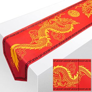 chinese dragon printed table runner 11 inch x 5.9 ft dragon table decorations asian table runner chinese party decorations for spring festival party supplies kitchen dining table decoration (2 pcs)