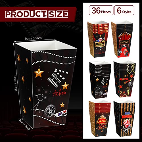 36 Pcs Movie Night Popcorn Boxes Popcorn Buckets 6 Inch Popcorn Bowl Popcorn Cups Popcorn Containers Movie Night Party Favor Treat Boxes for Theater Candy Birthday Cinema Carnival Circus Supplies