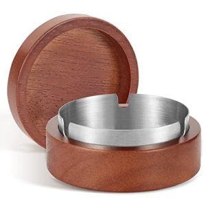 outdoor ashtray, wooden ash tray with lid, windproof ashtrays for cigarettes with stainless steel liner, portable ash trays for indoor/outside/home/office/patio/table/balcony