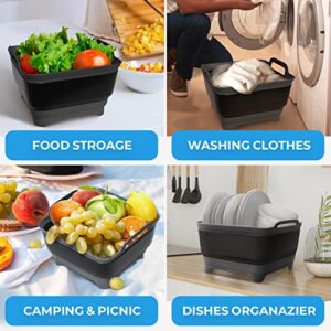 Rainmax Wash Basin, Portable Sink, Folding Laundry Tub, Washing Basin with draining Plug, Camping Collapsible Dish Tub, Plastic Tub Carry Handles. Black