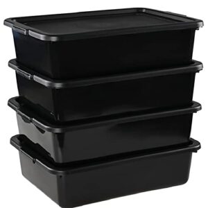 obstnny 4 pack 13 l commercial bus tub with lid, plastic bus box, black