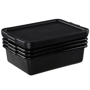 Obstnny 4 Pack 13 L Commercial Bus Tub with Lid, Plastic Bus Box, Black