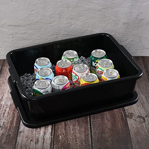 Obstnny 4 Pack 13 L Commercial Bus Tub with Lid, Plastic Bus Box, Black