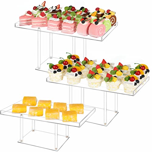 HeiMma 3 Pack Dessert Table Display Set, Clear Acrylic Dessert Stands Buffet Risers for Cupcakes Dessert Pastry Food Treat Tier Serving Tray Stand for Wedding Birthday Party