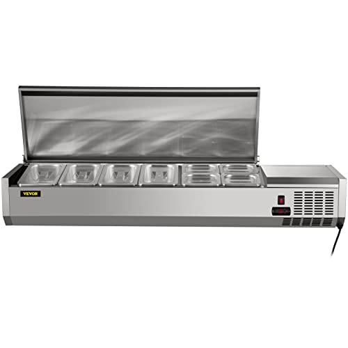 VEVOR 40Qt Sandwich Table 150W Stainless Salad Bar Refrigerated Condiment Prep Station, 60in, Silver