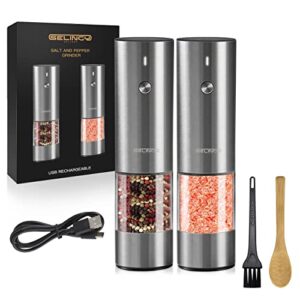 [upgraded larger capacity] rechargeable electric salt and pepper grinder set - with usb type-c cable, led lights, automatic salt and pepper grinder set, 2 adjustable coarseness mills refillable