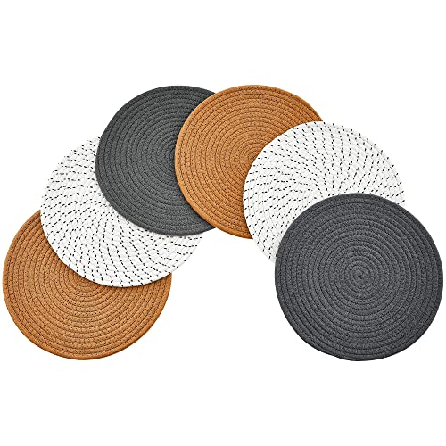 Woven Trivet Placemats Table Mats: Humbson 6Pcs Round Farmhouse Heat Dinner Plate Mat Set - Natural Cotton Rope Placemat Boho Charger Kitchen Hot Pads Pot Holder 11.8 Inch (11.8x11.8)