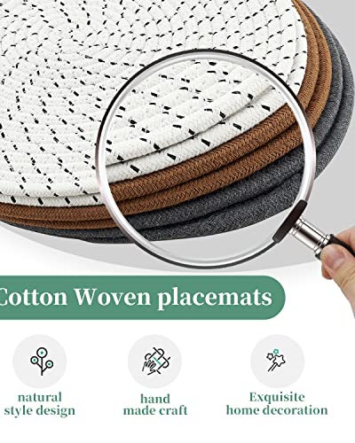 Woven Trivet Placemats Table Mats: Humbson 6Pcs Round Farmhouse Heat Dinner Plate Mat Set - Natural Cotton Rope Placemat Boho Charger Kitchen Hot Pads Pot Holder 11.8 Inch (11.8x11.8)