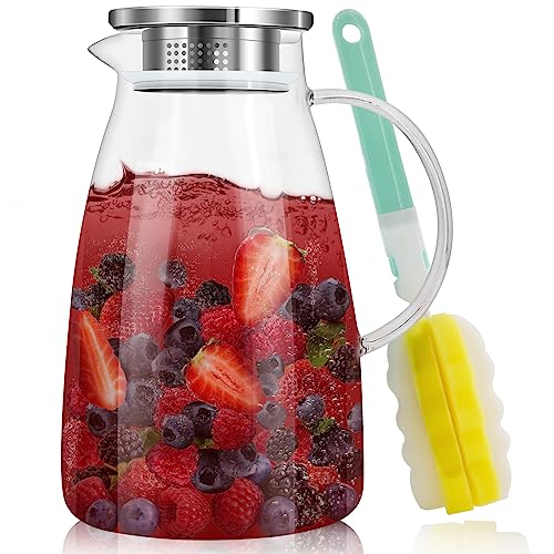 XKY 74oz Glass Pitcher - Heat Resistant Borosilicate Glass Jug, Removable Lid And Wide Handle, Easy Clean - Jugs Water Pitcher