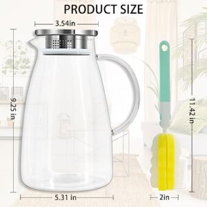 XKY 74oz Glass Pitcher - Heat Resistant Borosilicate Glass Jug, Removable Lid And Wide Handle, Easy Clean - Jugs Water Pitcher