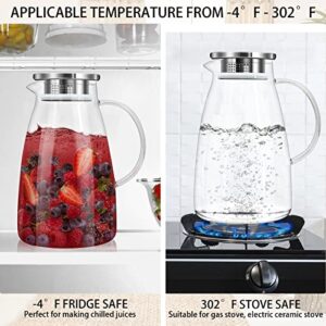 XKY 74oz Glass Pitcher - Heat Resistant Borosilicate Glass Jug, Removable Lid And Wide Handle, Easy Clean - Jugs Water Pitcher