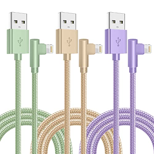 iPhone Charger,3 Pack 6FT Lightning Cable [Apple MFi Certified] iPhone Fast Charging Cable 90 Degree Nylon Braided Cord Compatible with iPhone 14/13/12/11 Pro Max/XS MAX/XR/XS/X/8/7/Plus/iPad