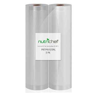 NutriChef Vacuum Sealer Bags 8x50 Rolls 2 pack for Food Saver, Seal a Meal, NutriChef, Heavy Duty & Two 8" X10' 4 mil Commercial Grade Vacuum Sealer Food Storage Rolls, Clear