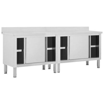 SKM 2pcs Stainless Steel Work Table with Sliding Doors 94.5"x19.7"x(37.4"-38.2") Stainless Steel Prep Table for Commercial Kitchen