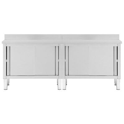 SKM 2pcs Stainless Steel Work Table with Sliding Doors 94.5"x19.7"x(37.4"-38.2") Stainless Steel Prep Table for Commercial Kitchen