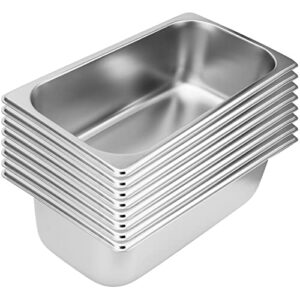 sinjeun 8 pack 1/3 size x 4 inch deep hotel pan, commercial stainless steel pan steam pan for restaurant, hotel, catering, silver