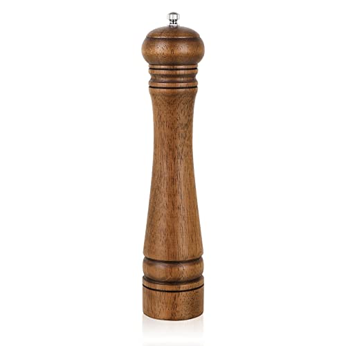 1Pack Wood Pepper Grinder, XWXO 10 Inch Salt Mill Pepper Grinder, Pepper Mill, Salt Shakers with Adjustable Ceramic Rotor - 1 Pack Oak Wood Pepper Grinder for Your Kitchen