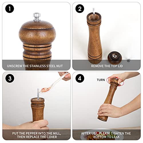 1Pack Wood Pepper Grinder, XWXO 10 Inch Salt Mill Pepper Grinder, Pepper Mill, Salt Shakers with Adjustable Ceramic Rotor - 1 Pack Oak Wood Pepper Grinder for Your Kitchen