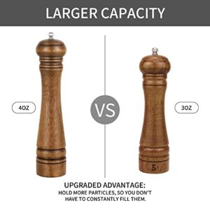 1Pack Wood Pepper Grinder, XWXO 10 Inch Salt Mill Pepper Grinder, Pepper Mill, Salt Shakers with Adjustable Ceramic Rotor - 1 Pack Oak Wood Pepper Grinder for Your Kitchen