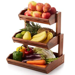 holana acacia wood fruit basket for kitchen countertop - 3-tier fruit bowl holder, extra large 16x12.5x18 inch, wooden fruit stand storage organizer for vegetable, bread, snack