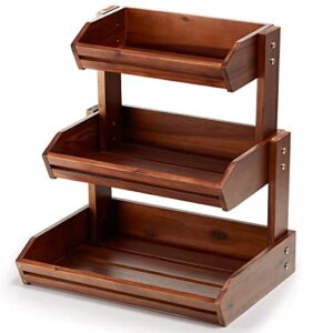 HOLANA Acacia Wood Fruit Basket for Kitchen Countertop - 3-Tier Fruit Bowl Holder, Extra Large 16x12.5x18 inch, Wooden Fruit Stand Storage Organizer for Vegetable, Bread, Snack