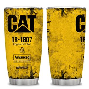athand 20 oz yellow cat 1r 1807 engine oil filter advanced high efficiency caterpillar coffee tumbler for caterpillar lover, insulated mug cup for mechanic lover (cat)