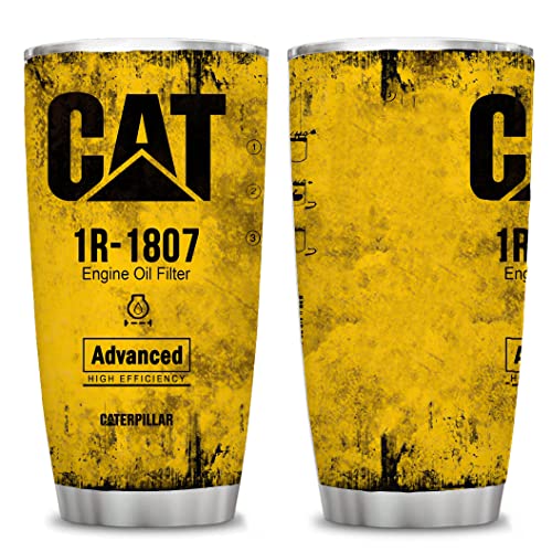 ATHAND 20 oz Yellow CAT 1R 1807 Engine Oil Filter Advanced High Efficiency Caterpillar Coffee Tumbler For Caterpillar Lover, Insulated Mug Cup For Mechanic Lover (CAT)