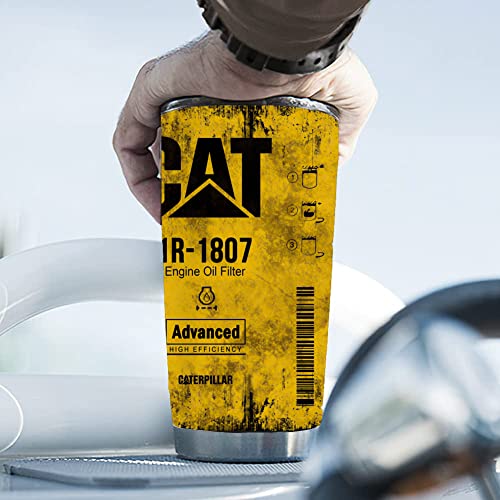 ATHAND 20 oz Yellow CAT 1R 1807 Engine Oil Filter Advanced High Efficiency Caterpillar Coffee Tumbler For Caterpillar Lover, Insulated Mug Cup For Mechanic Lover (CAT)