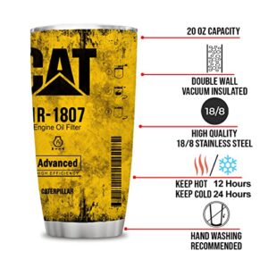 ATHAND 20 oz Yellow CAT 1R 1807 Engine Oil Filter Advanced High Efficiency Caterpillar Coffee Tumbler For Caterpillar Lover, Insulated Mug Cup For Mechanic Lover (CAT)