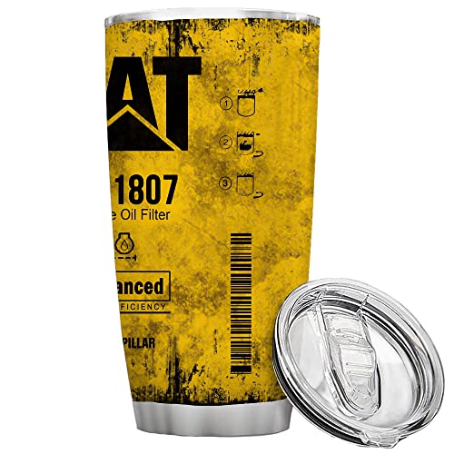 ATHAND 20 oz Yellow CAT 1R 1807 Engine Oil Filter Advanced High Efficiency Caterpillar Coffee Tumbler For Caterpillar Lover, Insulated Mug Cup For Mechanic Lover (CAT)