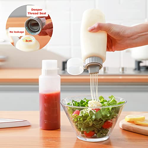 Condiment Porous Squeeze Bottles, 4Pack Squeeze Bottles for Sauces, Salad Dressing Container, Ketchup Bottles Squeeze 12oz, Five Hole Container Sauce Dispenser for Ketchup Salad BBQ Sauce Oil Syrup