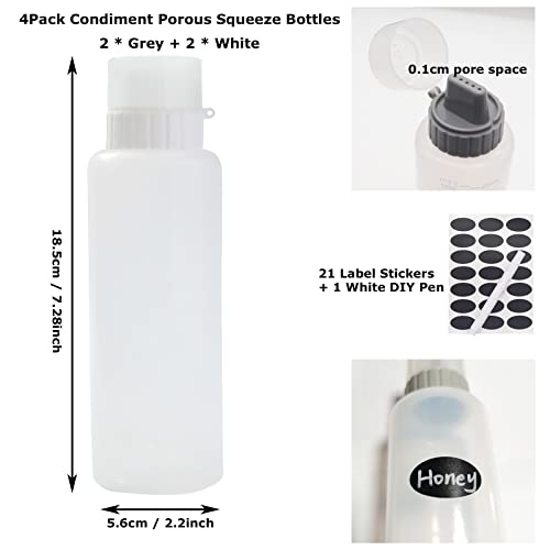 Condiment Porous Squeeze Bottles, 4Pack Squeeze Bottles for Sauces, Salad Dressing Container, Ketchup Bottles Squeeze 12oz, Five Hole Container Sauce Dispenser for Ketchup Salad BBQ Sauce Oil Syrup