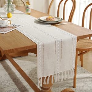 Cenebonxy Rustic Boho Table Runner, Linen Table Runner, Farmhouse Table Runners 72 Inches Long for Dining Table Decor, 13x72 Inches, Ivory